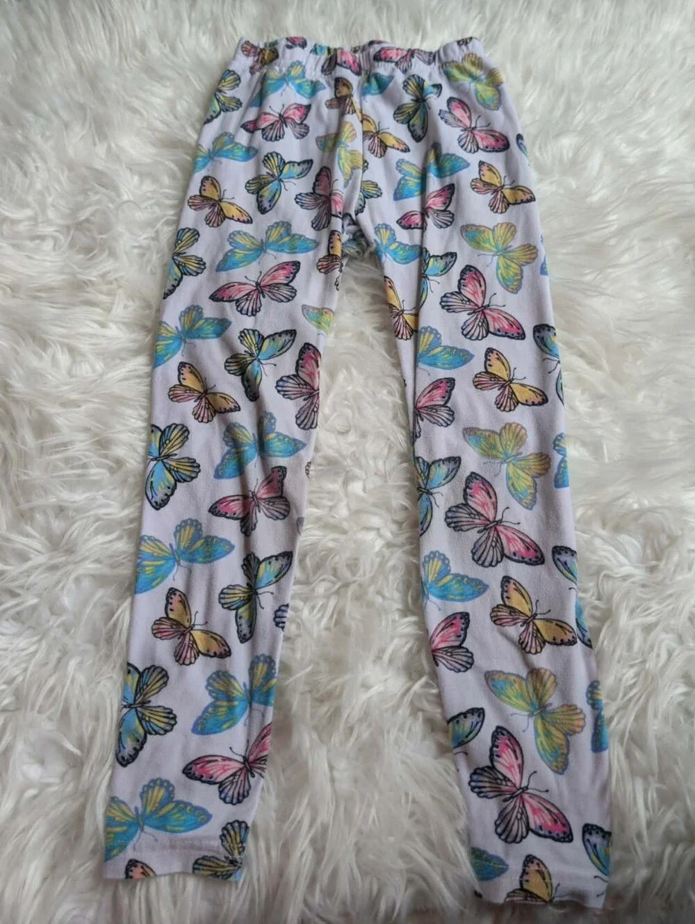 Bobbie Brooks White Butterfly Print Leggings Bottoms - Blue Pink Yellow Green